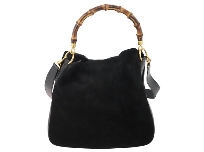 Borsa a Spalla GUCCI Bamboo Suede 2way Nero Oro 001 2404 1638 0 Auth 180224 D'oro - vista 3