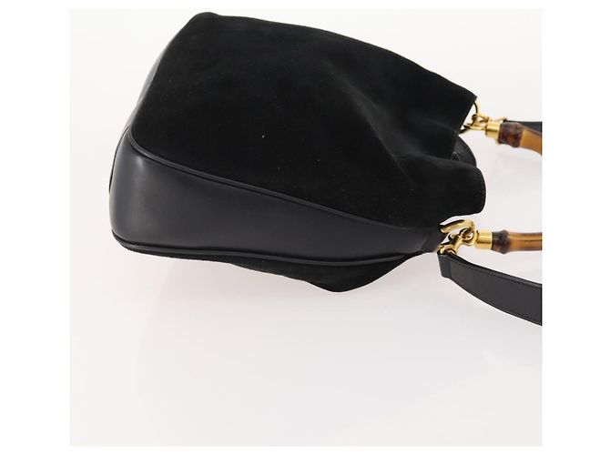 Borsa a Spalla GUCCI Bamboo Suede 2way Nero Oro 001 2404 1638 0 Auth 180224 D'oro - vista 4