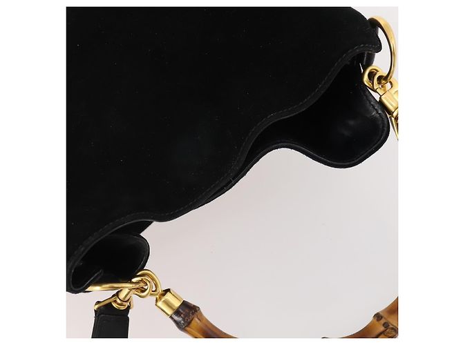 Borsa a Spalla GUCCI Bamboo Suede 2way Nero Oro 001 2404 1638 0 Auth 180224 D'oro - vista 6
