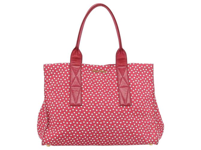 Borsa Tote Miu Miu Canvas Gold Red Auth 182084A Rosso D'oro - vista 2