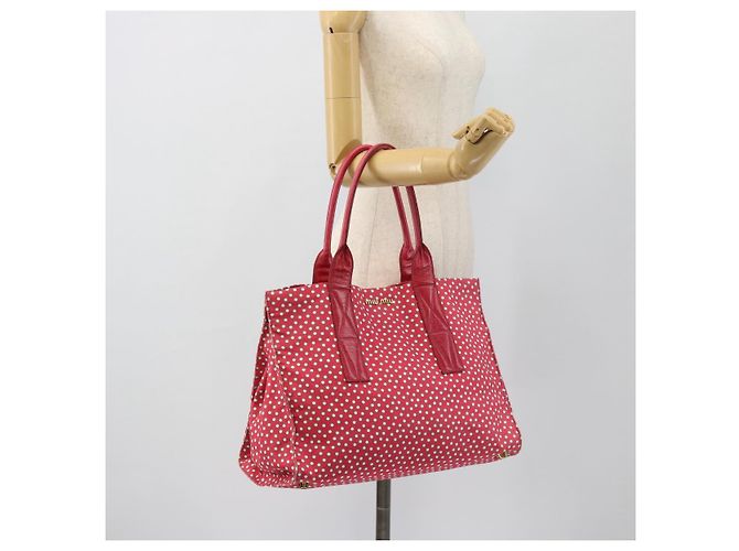 Borsa Tote Miu Miu Canvas Gold Red Auth 182084A Rosso D'oro - vista 23