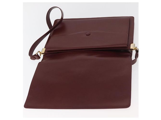 CARTIER Must Line Schultertasche Leder Bordeaux Gold Auth 182486 Golden - Ansicht 14