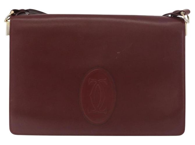 CARTIER Must Line Schultertasche Leder Bordeaux Gold Auth 182486 Golden - Ansicht 2