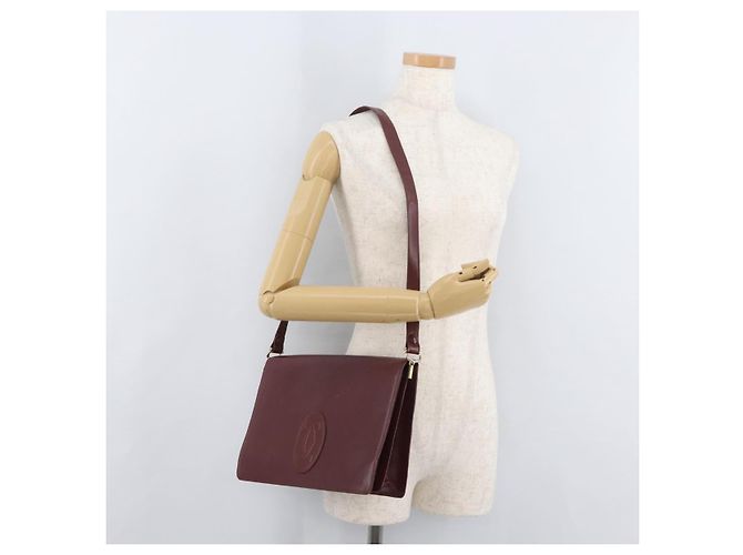CARTIER Must Line Schultertasche Leder Bordeaux Gold Auth 182486 Golden - Ansicht 22