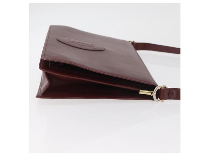 CARTIER Must Line Schultertasche Leder Bordeaux Gold Auth 182486 Golden - Ansicht 4