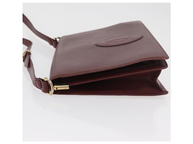 CARTIER Must Line Schultertasche Leder Bordeaux Gold Auth 182486 Golden - Ansicht 5