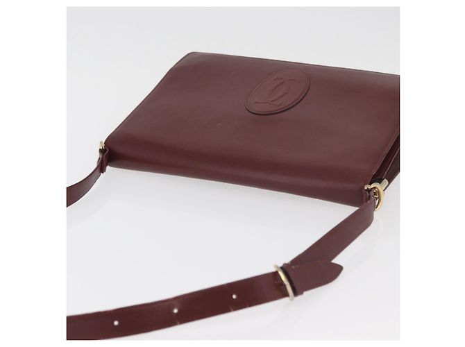 CARTIER Must Line Schultertasche Leder Bordeaux Gold Auth 182486 Golden - Ansicht 6