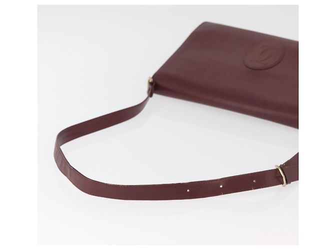 CARTIER Must Line Schultertasche Leder Bordeaux Gold Auth 182486 Golden - Ansicht 7
