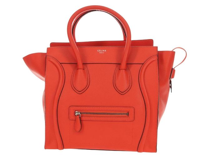 Céline CELINE Luggage Mini Shopper Handtasche Leder Orange Silber Authentisch 181473SAM - Ansicht 2