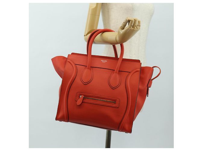 Céline CELINE Luggage Mini Shopper Handtasche Leder Orange Silber Authentisch 181473SAM - Ansicht 26