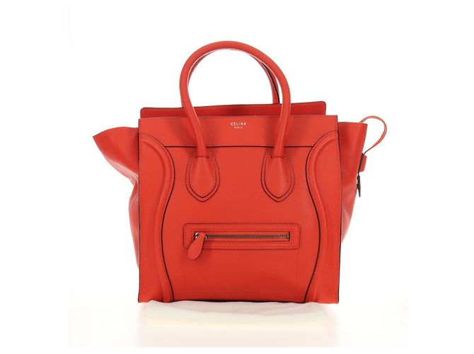 Céline CELINE Luggage Mini Shopper Handtasche Leder Orange Silber Authentisch 181473SAM - Ansicht 27
