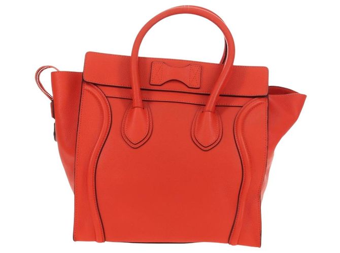 Céline CELINE Luggage Mini Shopper Handtasche Leder Orange Silber Authentisch 181473SAM - Ansicht 3