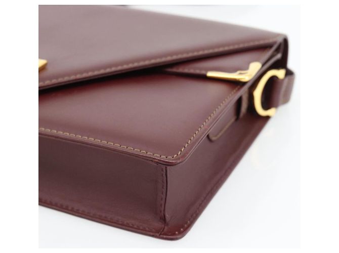 Borsa a Spalla CARTIER Must Line Pelle Bordeaux Oro Auth BA13274 D'oro Bordò - vista 10