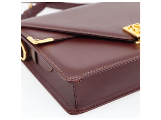 Borsa a Spalla CARTIER Must Line Pelle Bordeaux Oro Auth BA13274 D'oro Bordò - vista 11