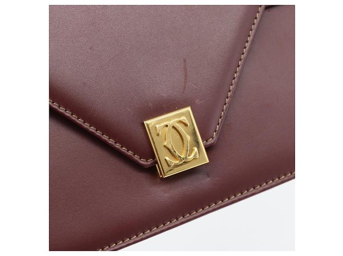 Borsa a Spalla CARTIER Must Line Pelle Bordeaux Oro Auth BA13274 D'oro Bordò - vista 14