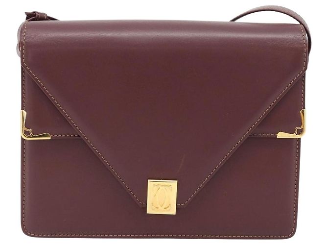 Borsa a Spalla CARTIER Must Line Pelle Bordeaux Oro Auth BA13274 D'oro Bordò - vista 2