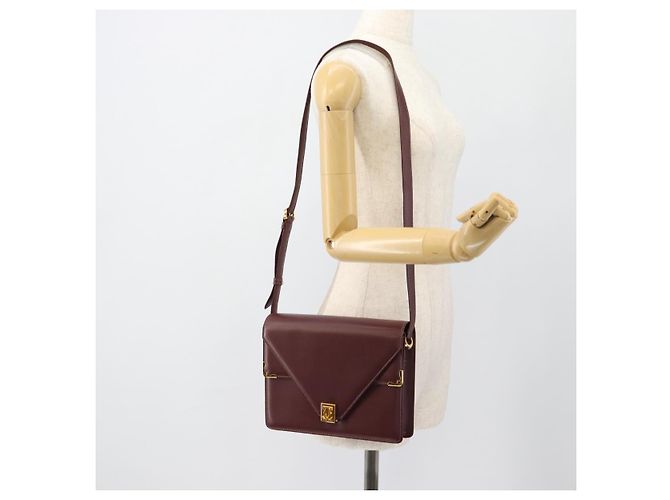 Borsa a Spalla CARTIER Must Line Pelle Bordeaux Oro Auth BA13274 D'oro Bordò - vista 24