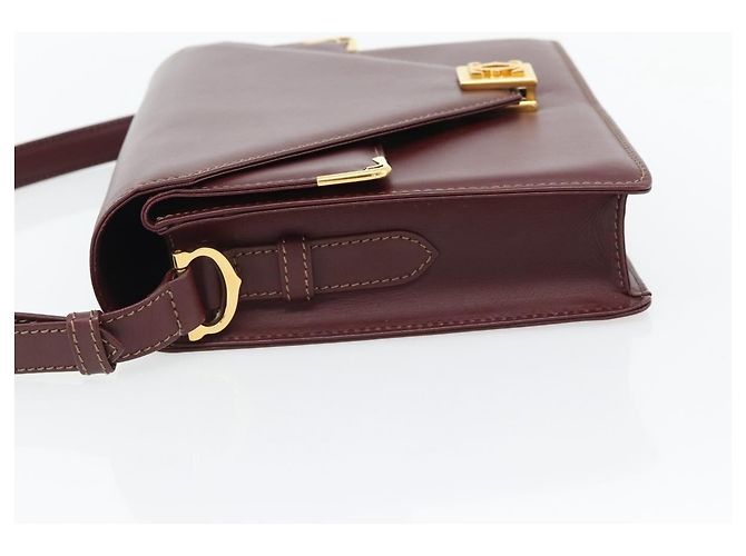 Borsa a Spalla CARTIER Must Line Pelle Bordeaux Oro Auth BA13274 D'oro Bordò - vista 4