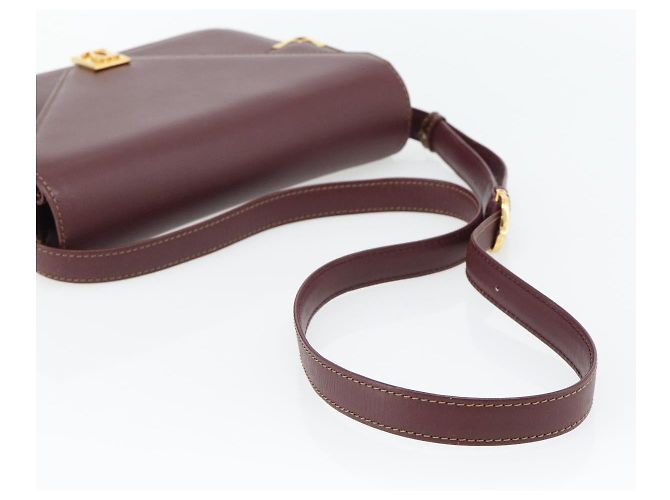 Borsa a Spalla CARTIER Must Line Pelle Bordeaux Oro Auth BA13274 D'oro Bordò - vista 7