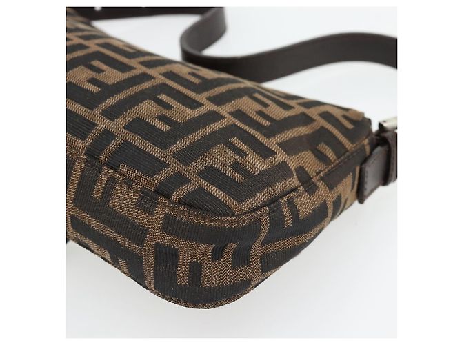 FENDI Zucca Canvas Mamma Baguette Shoulder Bag Black Brown Auth 178872SAM Marrone Nero - vista 12