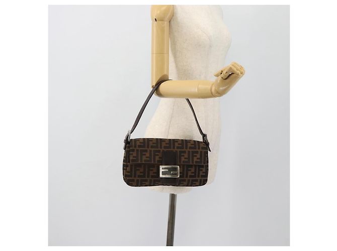 FENDI Zucca Canvas Mamma Baguette Shoulder Bag Black Brown Auth 178872SAM Marrone Nero - vista 22