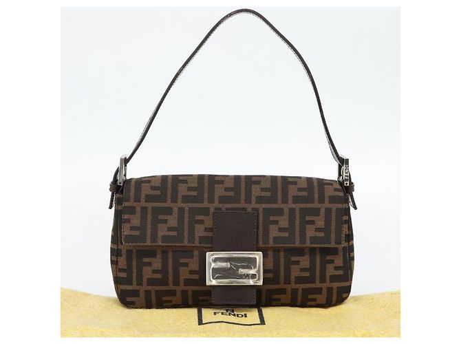 FENDI Zucca Canvas Mamma Baguette Shoulder Bag Black Brown Auth 178872SAM Marrone Nero - vista 23
