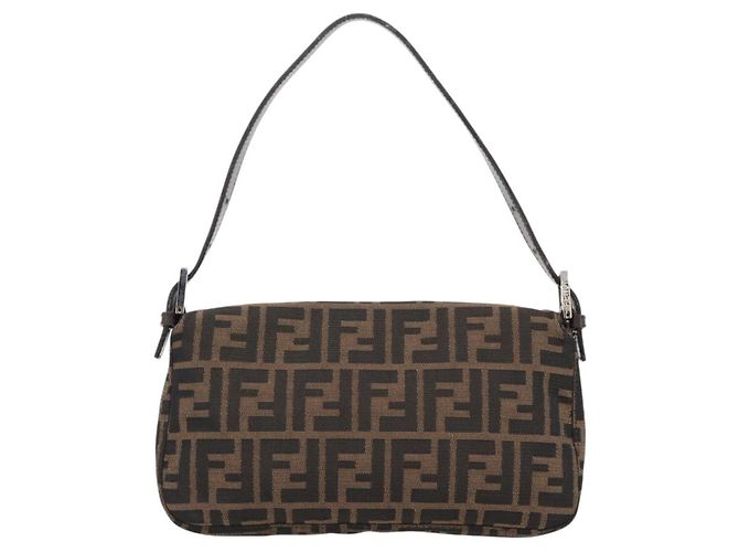 FENDI Zucca Canvas Mamma Baguette Shoulder Bag Black Brown Auth 178872SAM Marrone Nero - vista 3