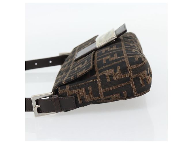FENDI Zucca Canvas Mamma Baguette Shoulder Bag Black Brown Auth 178872SAM Marrone Nero - vista 4