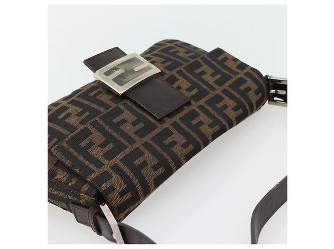 FENDI Zucca Canvas Mamma Baguette Shoulder Bag Black Brown Auth 178872SAM Marrone Nero - vista 6