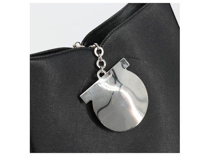 Borsa a tracolla Salvatore Ferragamo Gancini in pelle nera argento Auth BA12954 Nero - vista 14