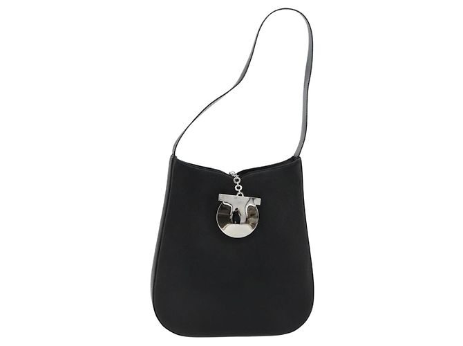 Borsa a tracolla Salvatore Ferragamo Gancini in pelle nera argento Auth BA12954 Nero - vista 2