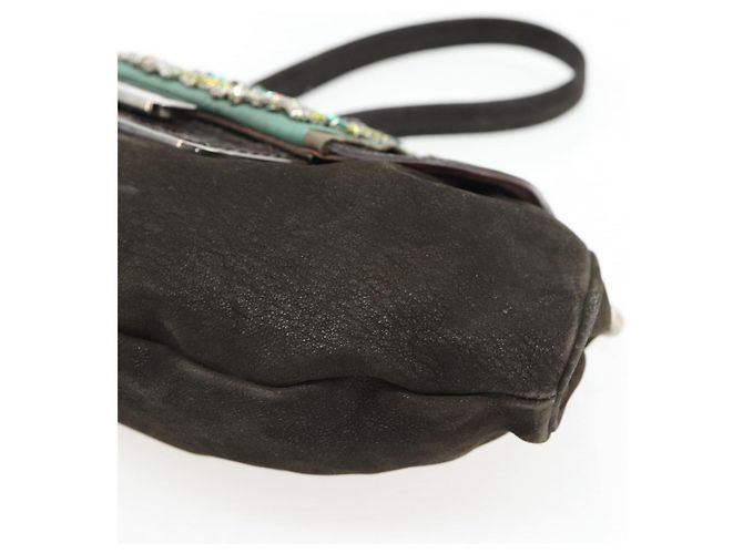 Borsa a Spalla PRADA in Pelle Marrone Scuro Argento Auth 181835M - vista 10