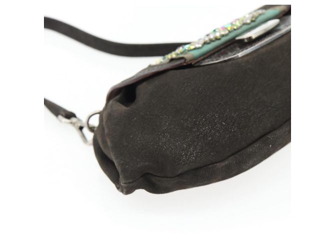 Borsa a Spalla PRADA in Pelle Marrone Scuro Argento Auth 181835M - vista 11
