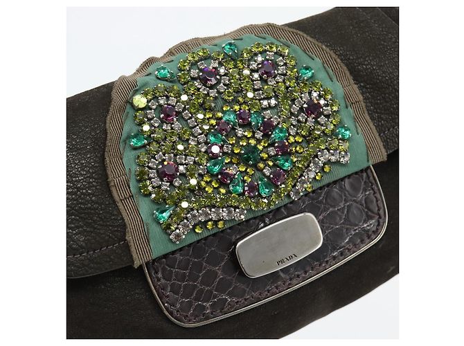 Borsa a Spalla PRADA in Pelle Marrone Scuro Argento Auth 181835M - vista 14