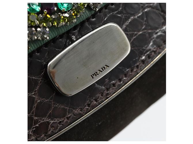 Borsa a Spalla PRADA in Pelle Marrone Scuro Argento Auth 181835M - vista 15