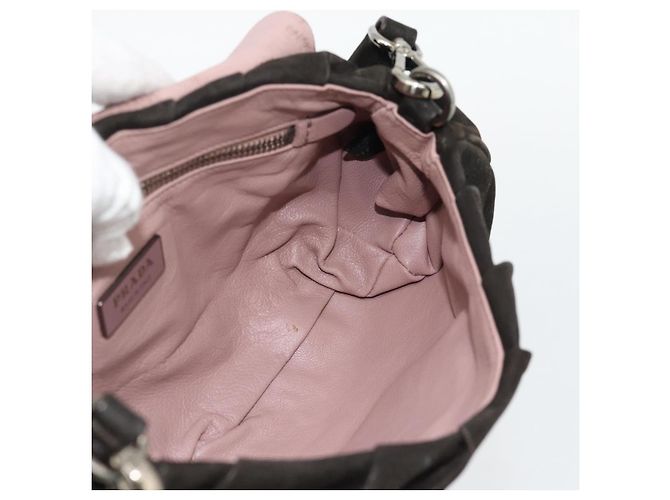 Borsa a Spalla PRADA in Pelle Marrone Scuro Argento Auth 181835M - vista 18