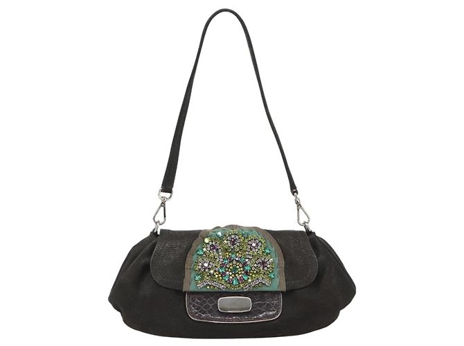 Borsa a Spalla PRADA in Pelle Marrone Scuro Argento Auth 181835M - vista 2