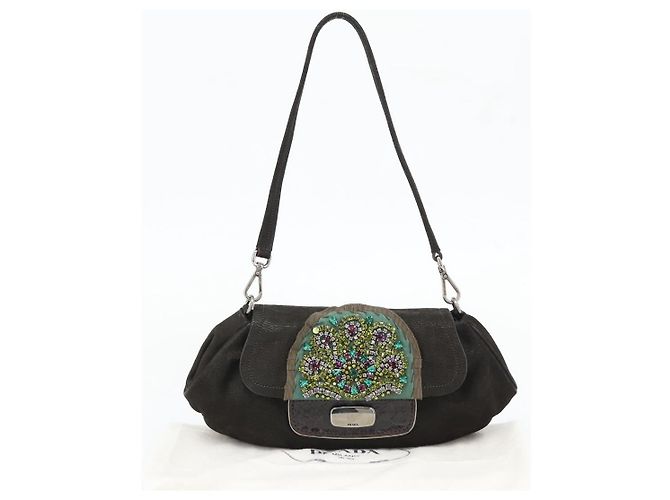 Borsa a Spalla PRADA in Pelle Marrone Scuro Argento Auth 181835M - vista 24
