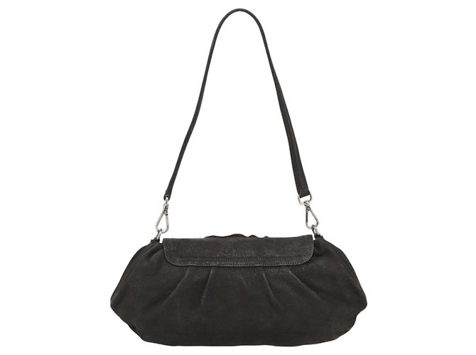 Borsa a Spalla PRADA in Pelle Marrone Scuro Argento Auth 181835M - vista 3