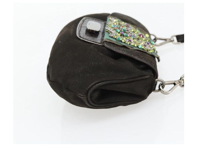 Borsa a Spalla PRADA in Pelle Marrone Scuro Argento Auth 181835M - vista 5