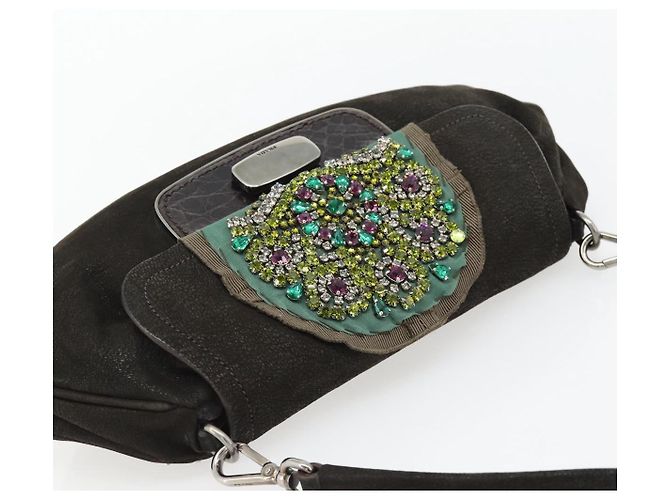 Borsa a Spalla PRADA in Pelle Marrone Scuro Argento Auth 181835M - vista 6