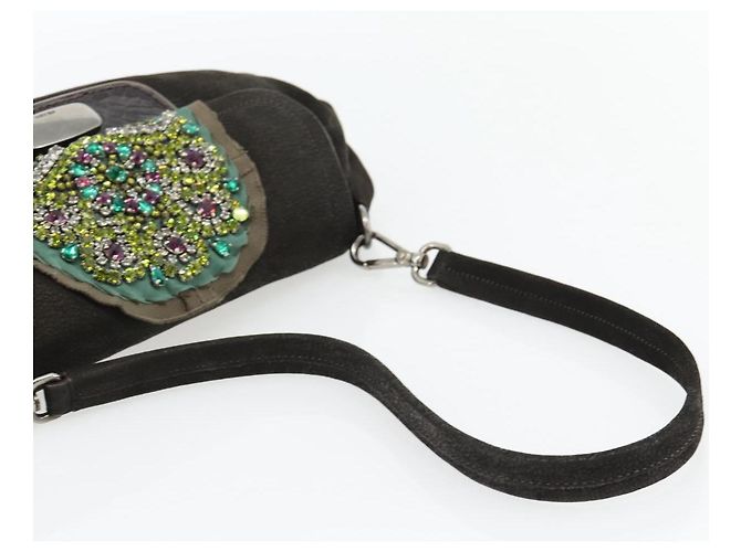 Borsa a Spalla PRADA in Pelle Marrone Scuro Argento Auth 181835M - vista 7