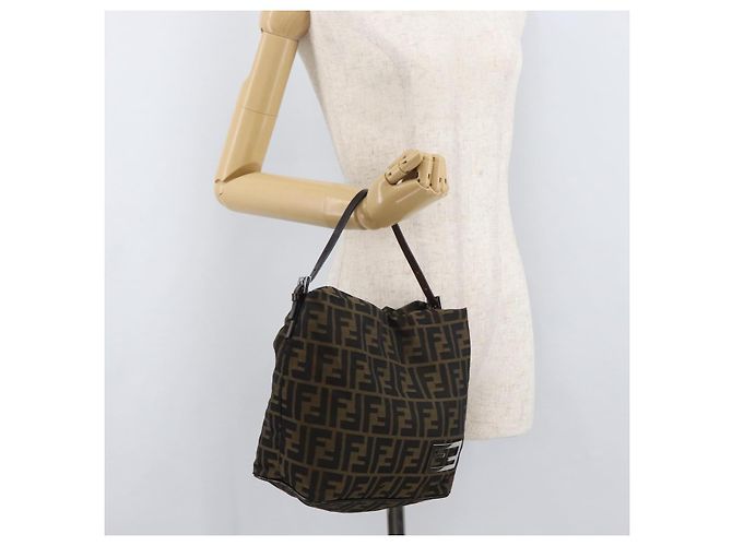 Borsa a tracolla FENDI Zucca Canvas Nero Marrone Auth bs35401 - vista 23