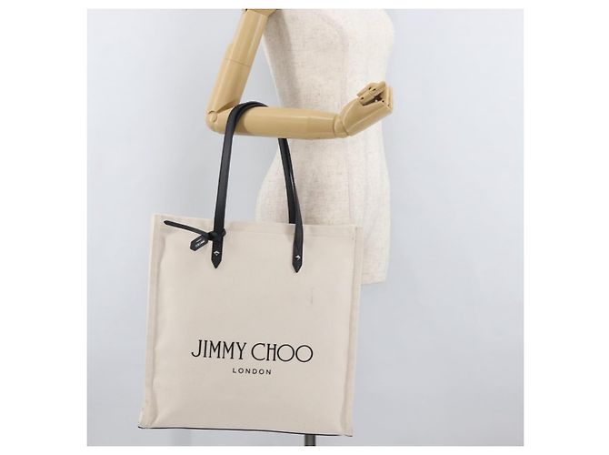 Jimmy Choo Tote Bag Canvas Ivory Silver Auth bs35392A Silber Roh - Ansicht 23