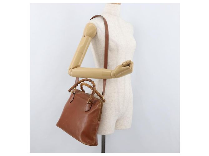 Borsa a Mano GUCCI Bamboo in Pelle 2way Beige Oro 000 1448 0289 Auth BA12991 D'oro - vista 25