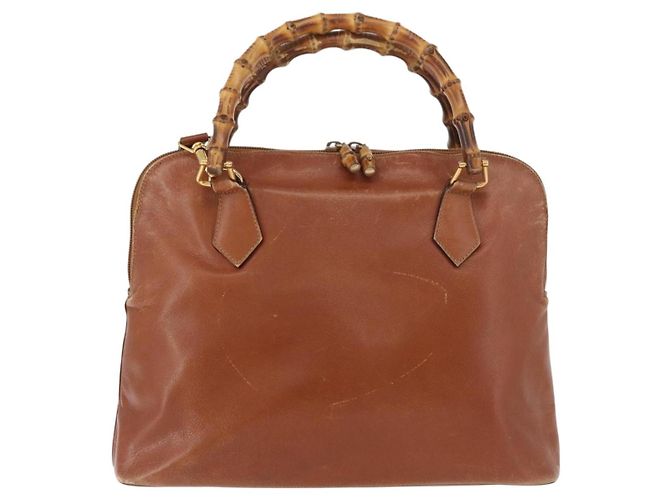 Borsa a Mano GUCCI Bamboo in Pelle 2way Beige Oro 000 1448 0289 Auth BA12991 D'oro - vista 3