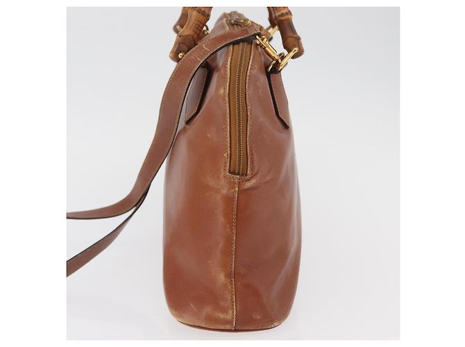 Borsa a Mano GUCCI Bamboo in Pelle 2way Beige Oro 000 1448 0289 Auth BA12991 D'oro - vista 5