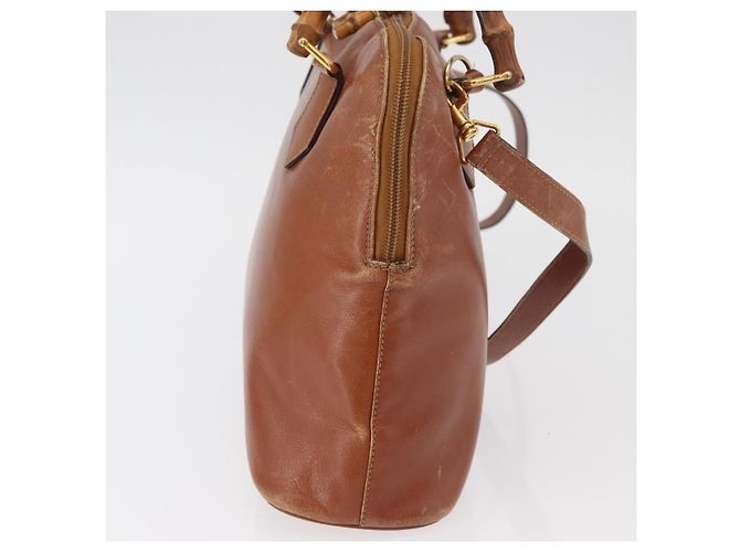 Borsa a Mano GUCCI Bamboo in Pelle 2way Beige Oro 000 1448 0289 Auth BA12991 D'oro - vista 6