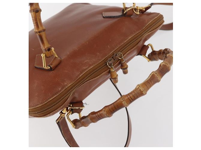 Borsa a Mano GUCCI Bamboo in Pelle 2way Beige Oro 000 1448 0289 Auth BA12991 D'oro - vista 7