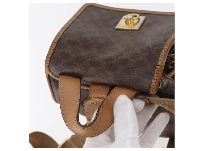 Céline Zaino CELINE Macadam Canvas PVC Pelle Marrone Oro Auth bs35412 D'oro - vista 8